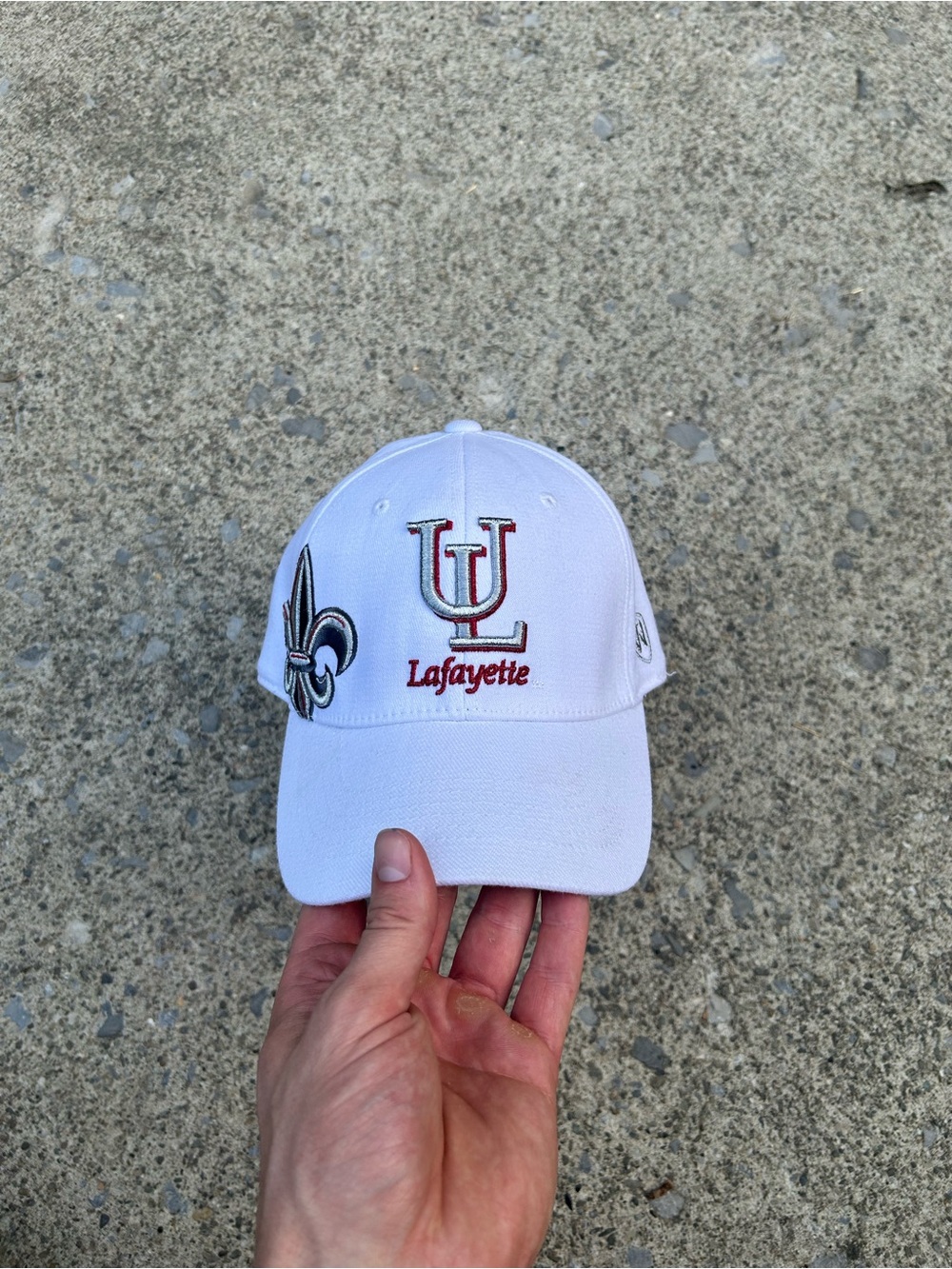 Top of the World Lafayette White Baseball Cap with Red and Black Embroidery